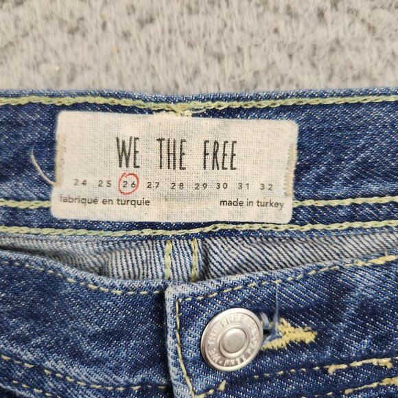 Women's 26x26 Straight Crop Free People We the Free Jeans Baggy Button Fly Denim - Picture 9 of 11